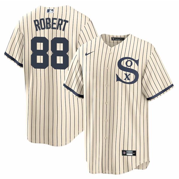 Men's Chicago White Sox #88 Luis Robert 2021 Cream/Navy Name&Number Field of Dreams Cool Base Stitched Jersey